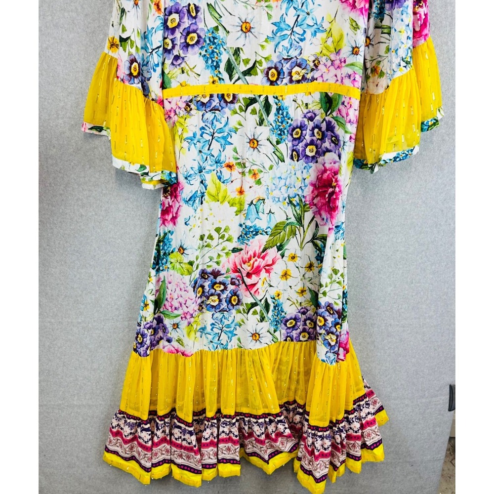 Aratta Silent Journey Large Dress Ibiza Maxie Floral Watercolor Bell Sleeve Art - Picture 8 of 9